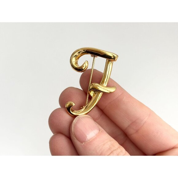 Anne Klein letter "F" Gold Toned Costume Jewelry Brooch | Lapel Pin - Picture 7 of 10